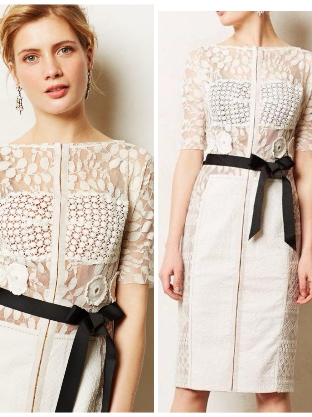 The Beguile by Byron Lars Carissima Sheath Dress with Lace Detail Cream